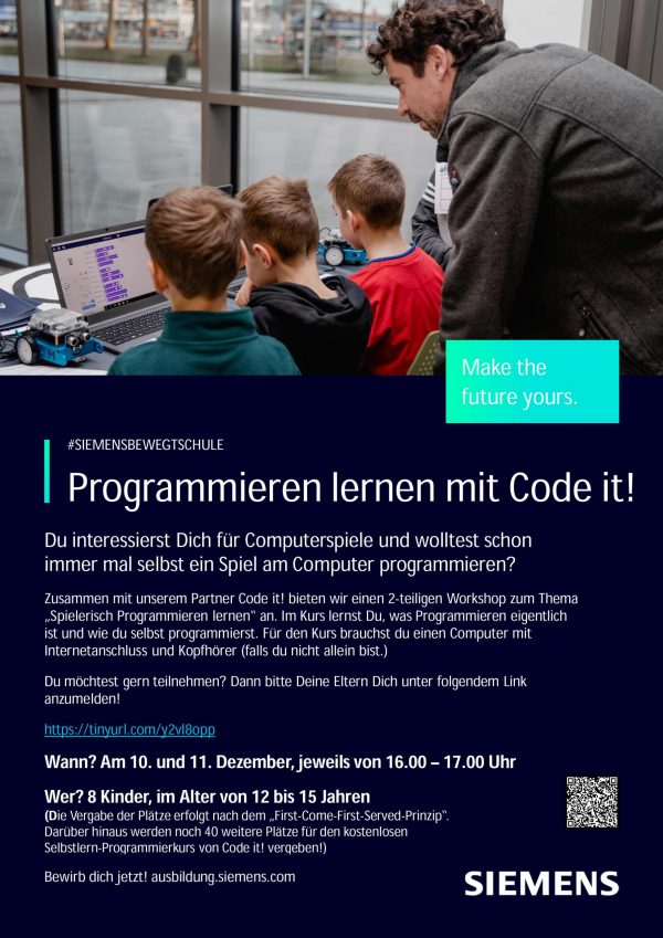 Kostenloser Programmierworkshop mit #SiemensbewegtSchule